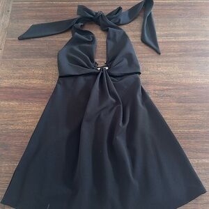 Zara Black Halter Dress with cut outs on front, Size Medium